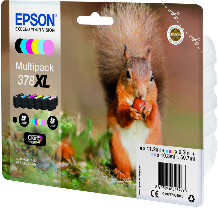 CART - T3798B - EPSON - 378XL - NOIR-CYAN-MAGENTA JAUNE-CYAN CLAIR - MAGENTA CLAIR