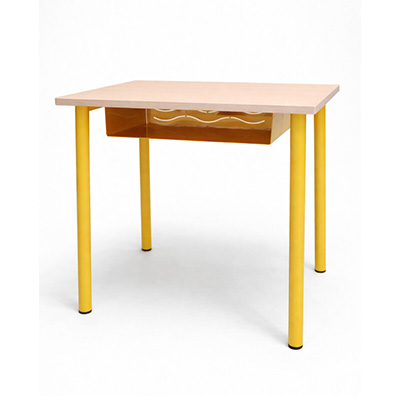 Table 70 x 50 cm - mobilier réemployé Taille 5-Plateau mélaminé Hêtre- piétement jaune- Lot de 16